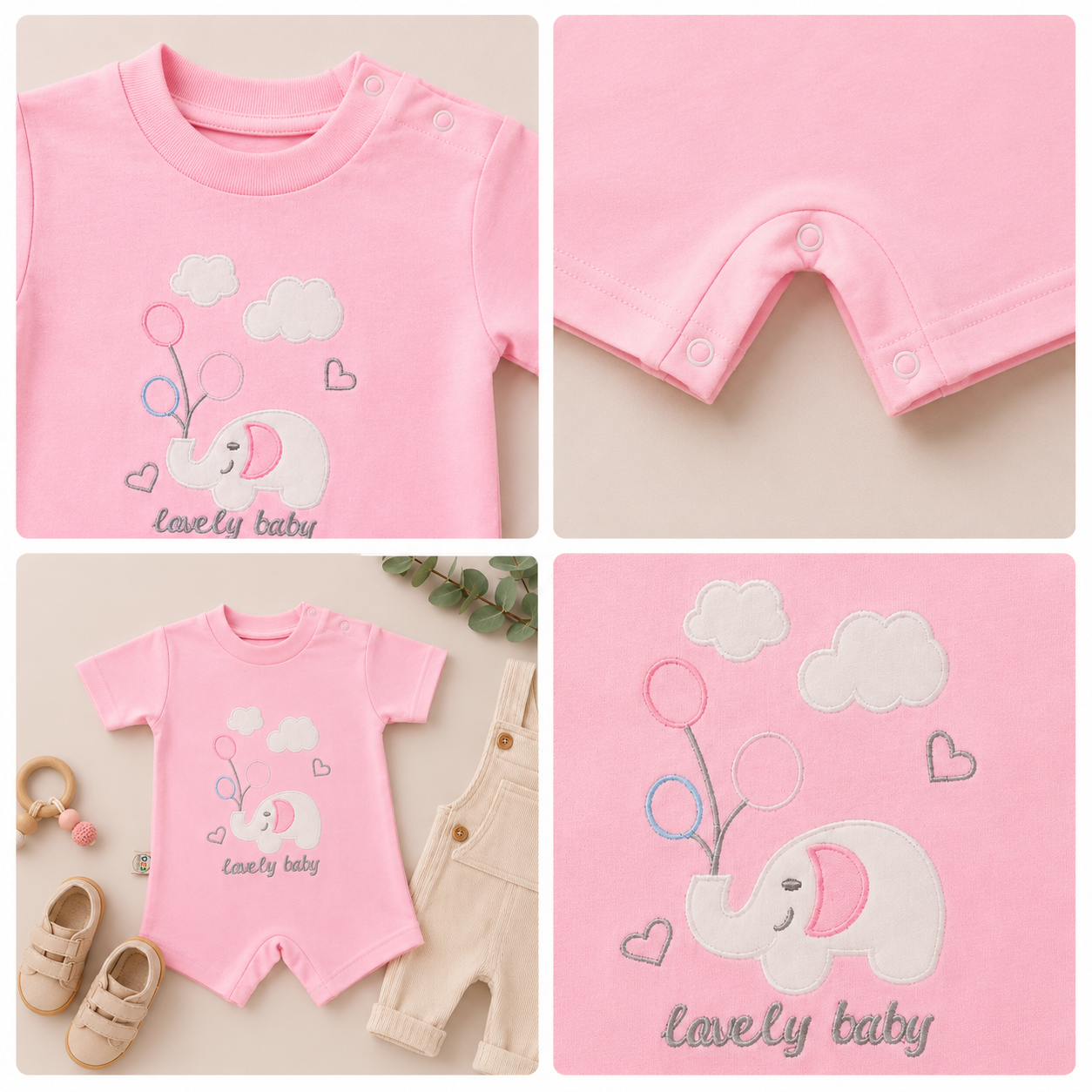 MY LOVELY BABY Elephant Romper--Available 4 colors -short sleeve