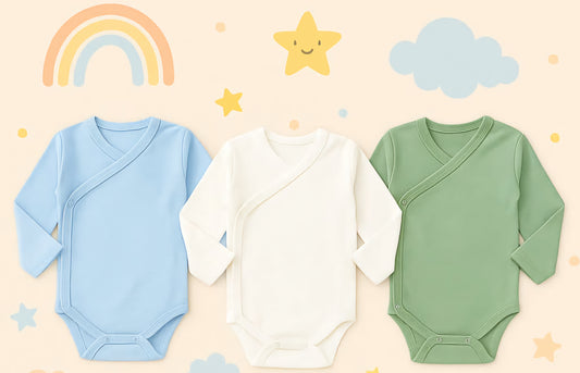 Premium Cotton Wrap-Over Baby Bodysuit – Long Sleeve (6 Colors) - Pack of 3