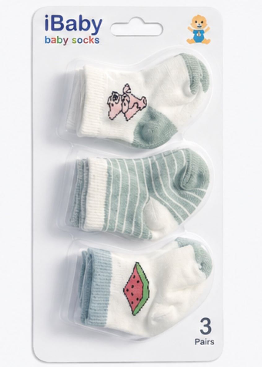 Soft Cotton Baby Socks – 3 Pairs Pack(باكت شراب مكون من ٣ قطع ) BOY