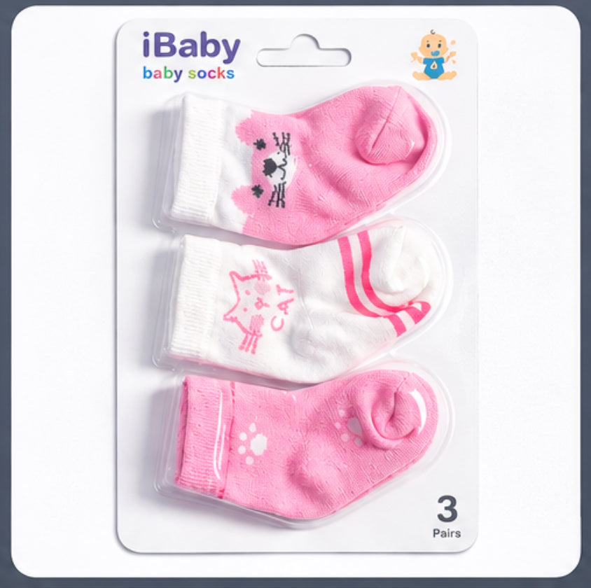 Soft Cotton Baby Socks – 3 Pairs Pack(باكت شراب مكون من ٣ قطع ) GIRL