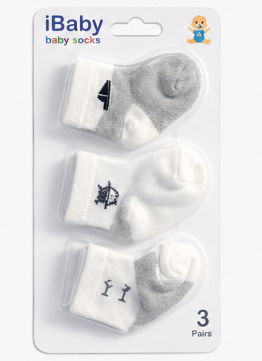 Soft Cotton Baby Socks – 3 Pairs Pack(باكت شراب مكون من ٣ قطع ) BOY