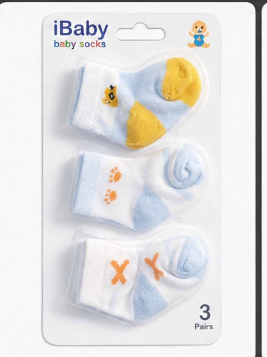 Soft Cotton Baby Socks – 3 Pairs Pack(باكت شراب مكون من ٣ قطع ) BOY
