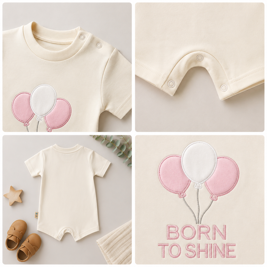 BORN TO SHINE Balloons --Baby Romper--4 colors Available --