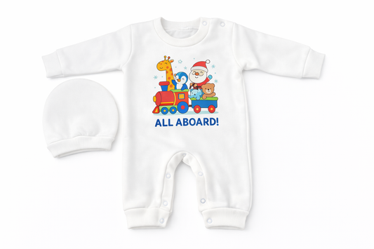 All Aboard! – Newborn 2-Piece Salopette & Cap Set