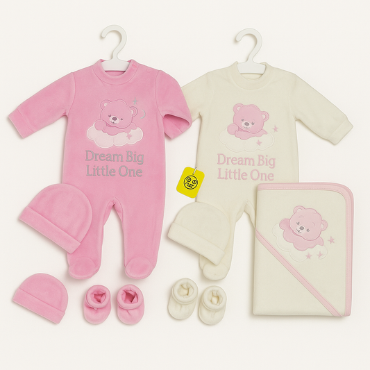 Dream Big Little One – 4-Piece Newborn Baby Gift Set (Pink or White with Pink)
