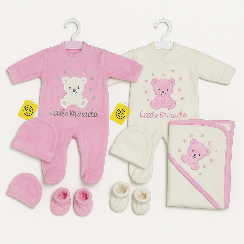 Little Miracle – 4-Piece Newborn Baby Gift Set (Pink-White Pink)