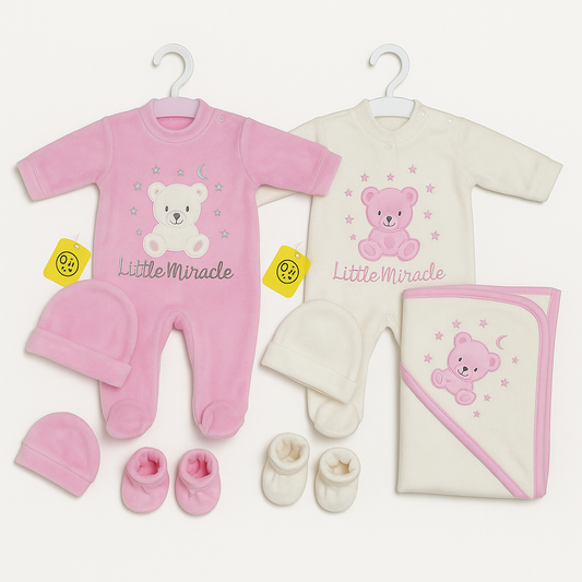 Little Miracle – 4-Piece Newborn Baby Gift Set (Pink-White Pink)