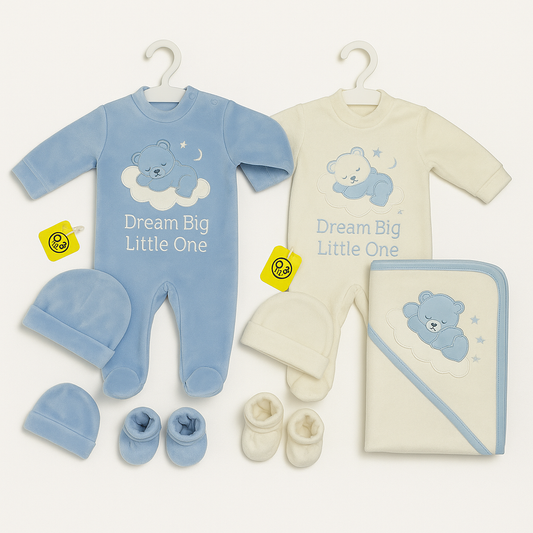 Dream Big Little One – 4-Piece Newborn Baby Gift Set (Blue or White)