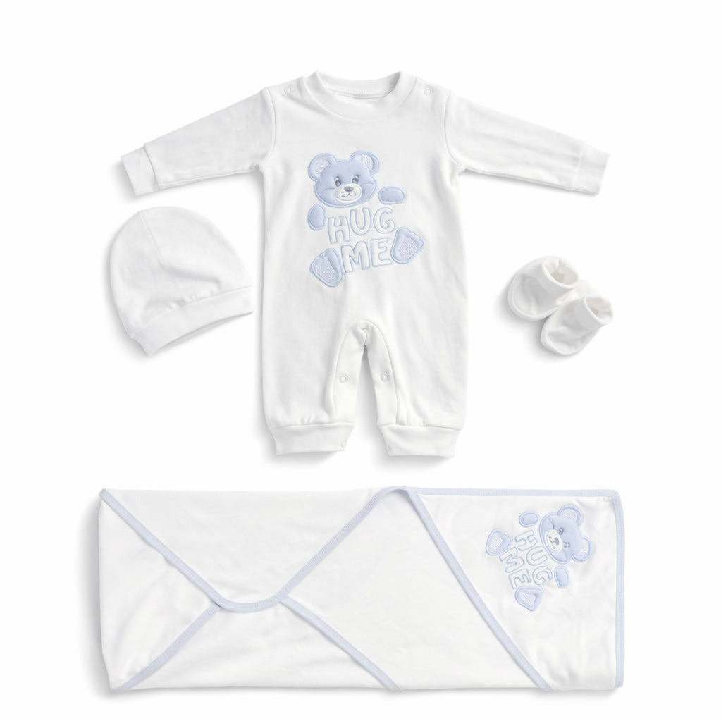 Hug Me Bear Baby Matching Set – 4 Piece Newborn Outfit - Boy