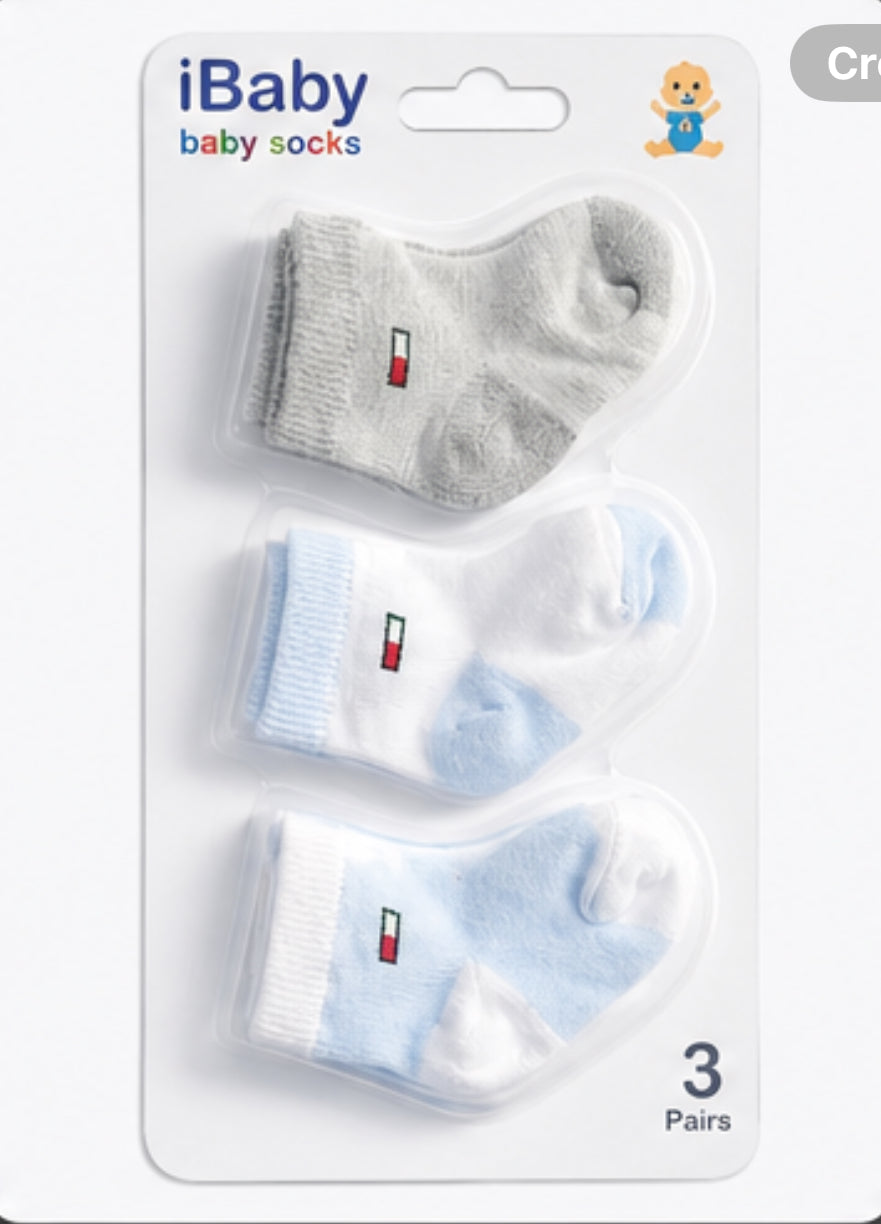 Soft Cotton Baby Socks – 3 Pairs Pack(باكت شراب مكون من ٣ قطع ) BOY
