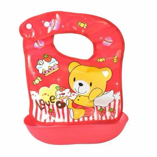 Baby Waterproof Feeding Bib with Food Catcher – Available in Red, Pink & Green