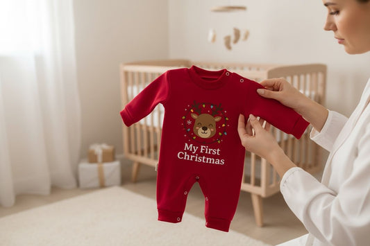 My First Christmas (Reindeer Edition) 2-Piece Baby Salopette & Hat Set – Red