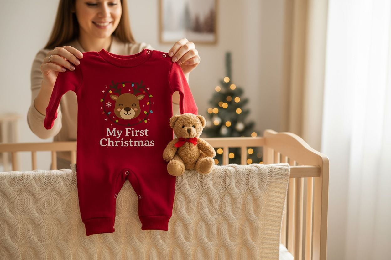 My First Christmas (Reindeer Edition) 2-Piece Baby Salopette & Hat Set – Red