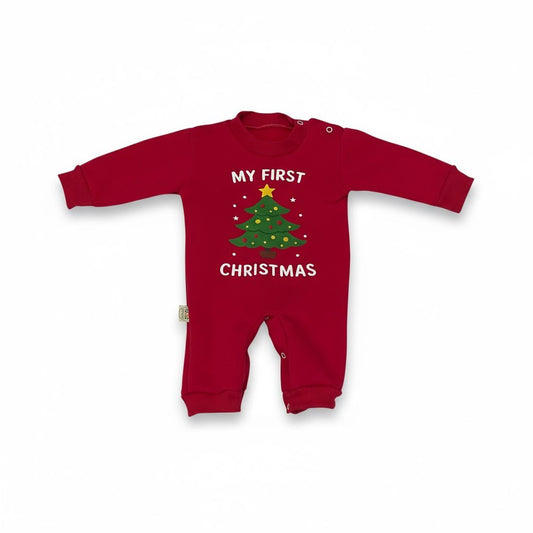 My First Christmas 2-Piece Baby Salopette & Hat Set – Red