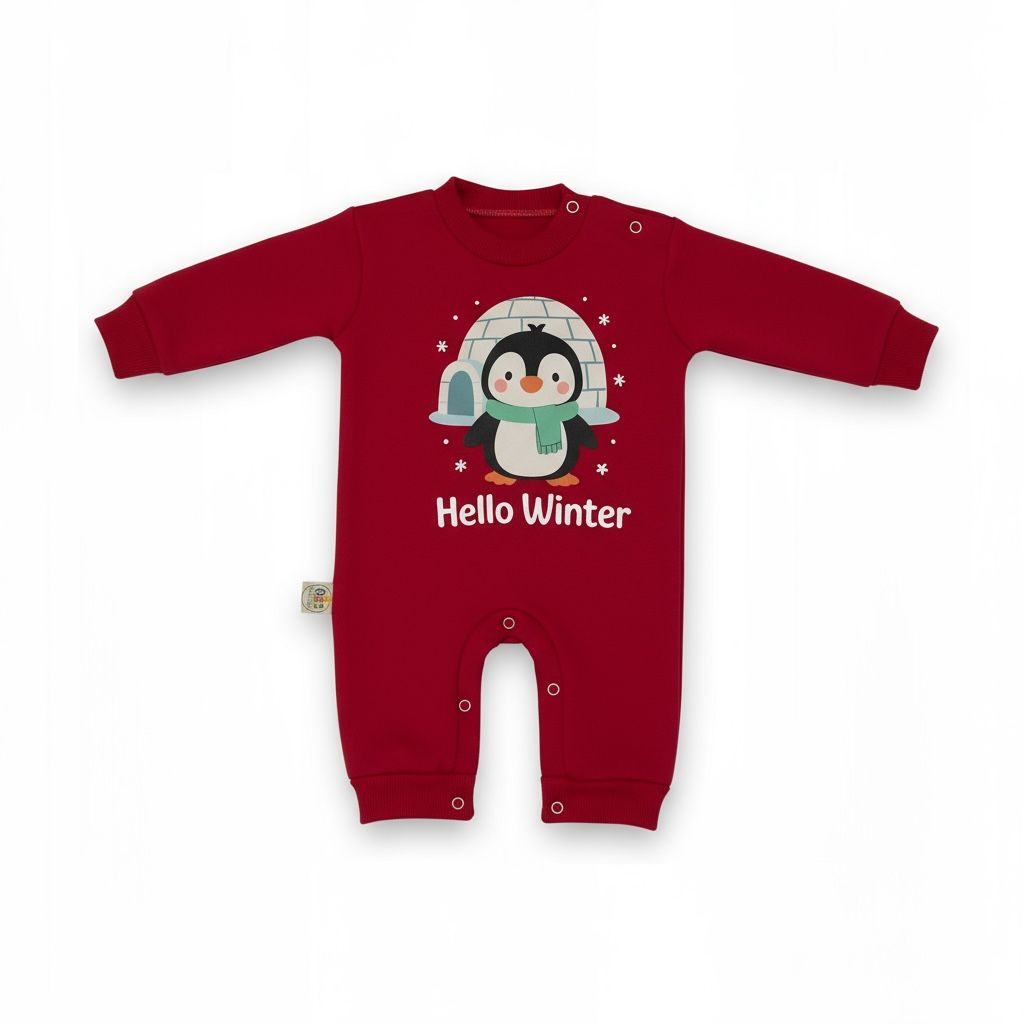 Hello Winter 2-Piece Baby Salopette & Hat Set – Red
