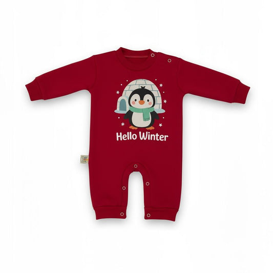 Hello Winter 2-Piece Baby Salopette & Hat Set – Red