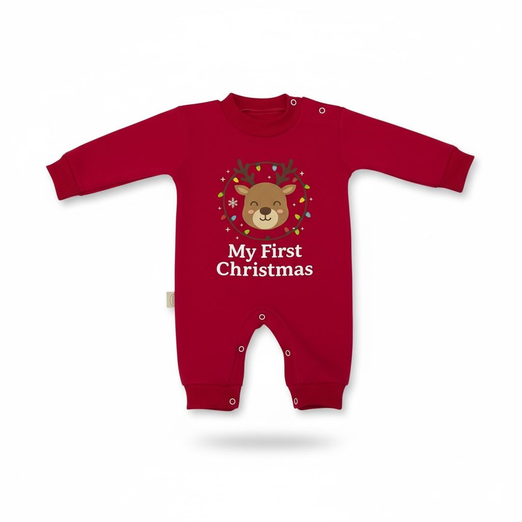 My First Christmas (Reindeer Edition) 2-Piece Baby Salopette & Hat Set – Red