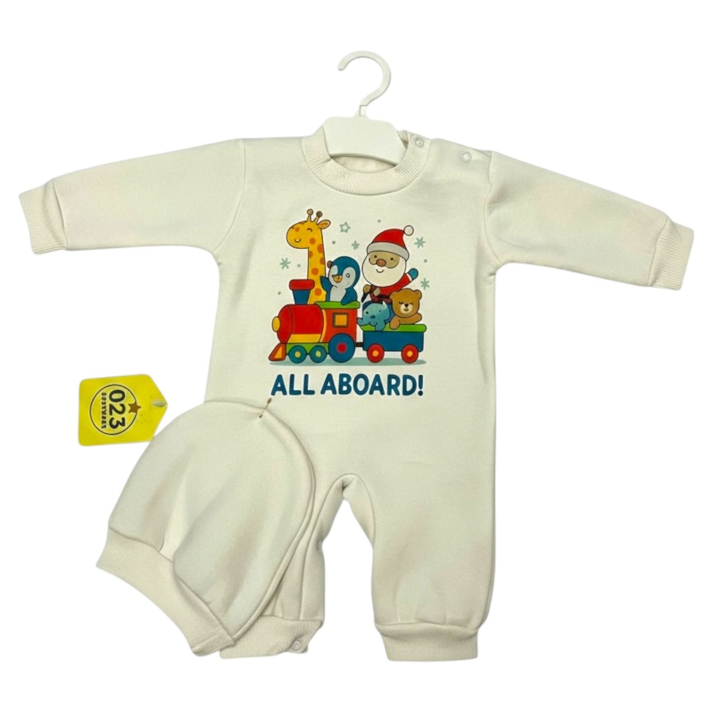 All Aboard! – Newborn 2-Piece Salopette & Cap Set