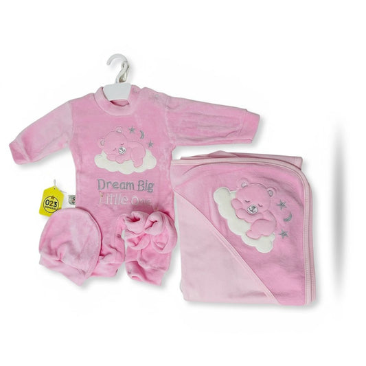 Dream Big Little One – 4-Piece Newborn Baby Gift Set (Pink or White with Pink)
