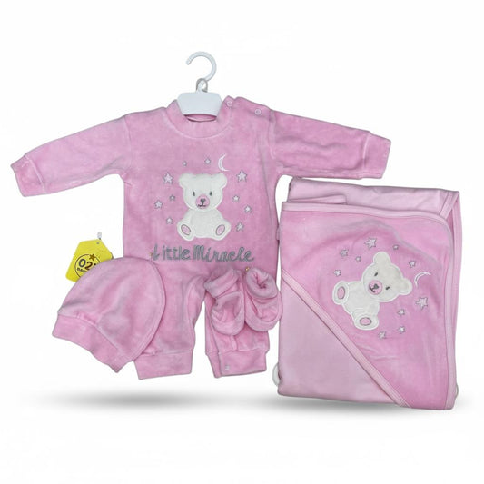 Little Miracle – 4-Piece Newborn Baby Gift Set (Pink-White Pink)