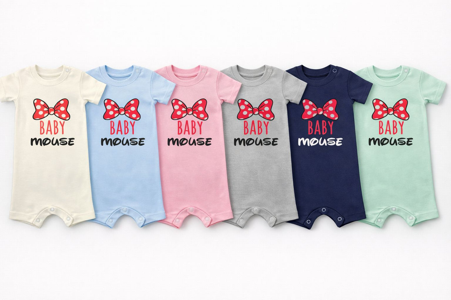 Baby Mouse Bow Romper – 6 Color Options