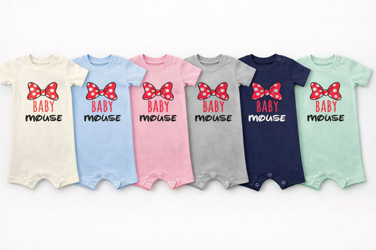 Baby Mouse Bow Romper – 6 Color Options