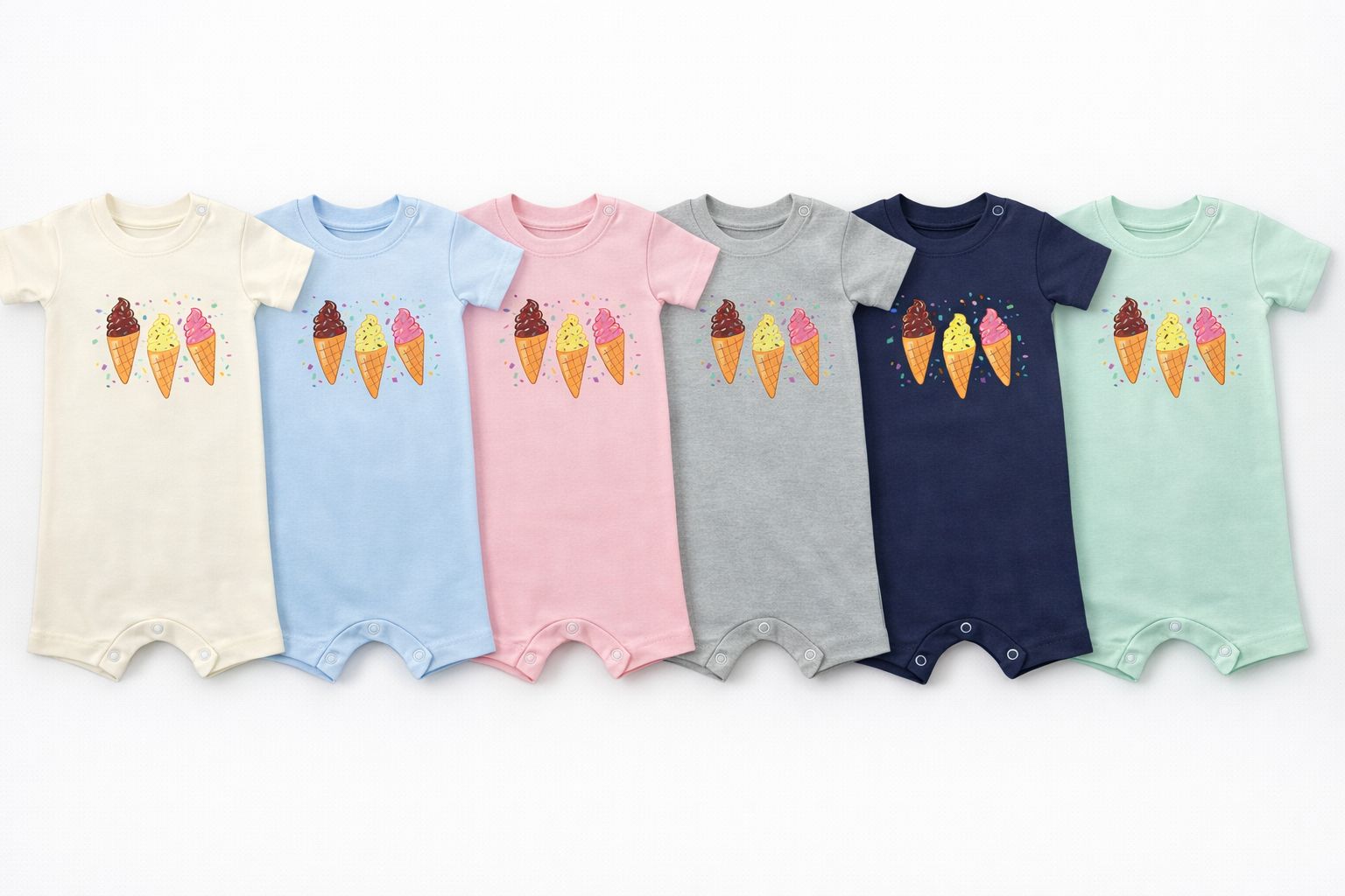 Sweet Ice Cream Baby Romper – 6 Color Options