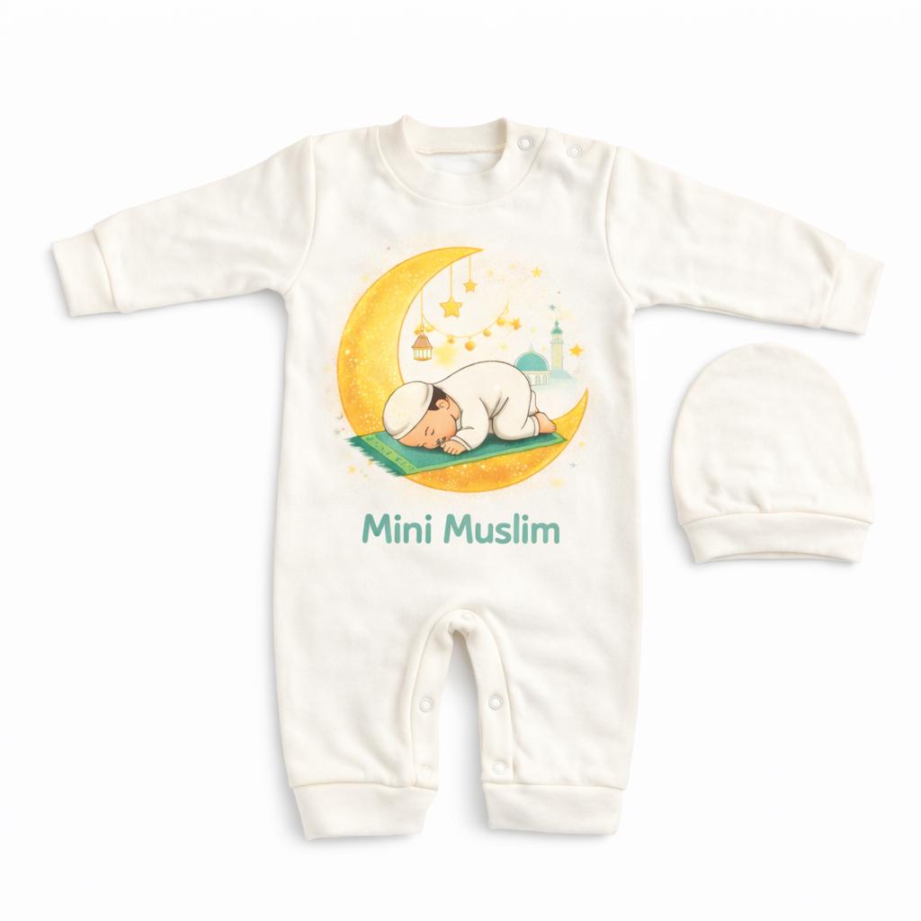 Mini Muslim Baby Sleepsuit | Crescent Moon Islamic Newborn Romper
