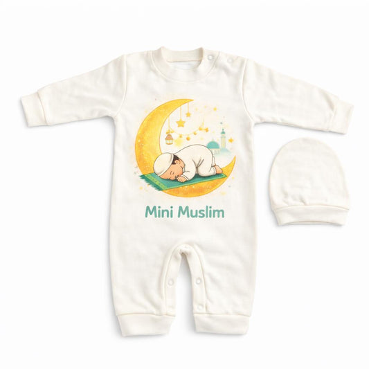 Mini Muslim Baby Sleepsuit | Crescent Moon Islamic Newborn Romper