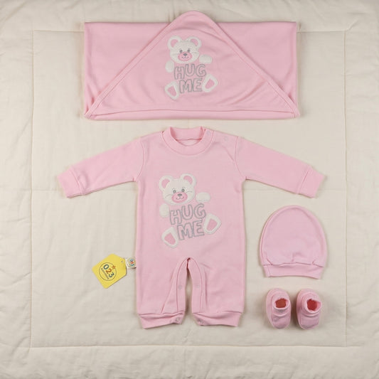 Hug Me Bear Baby Matching Set – 4 Piece Newborn Outfit - Girl