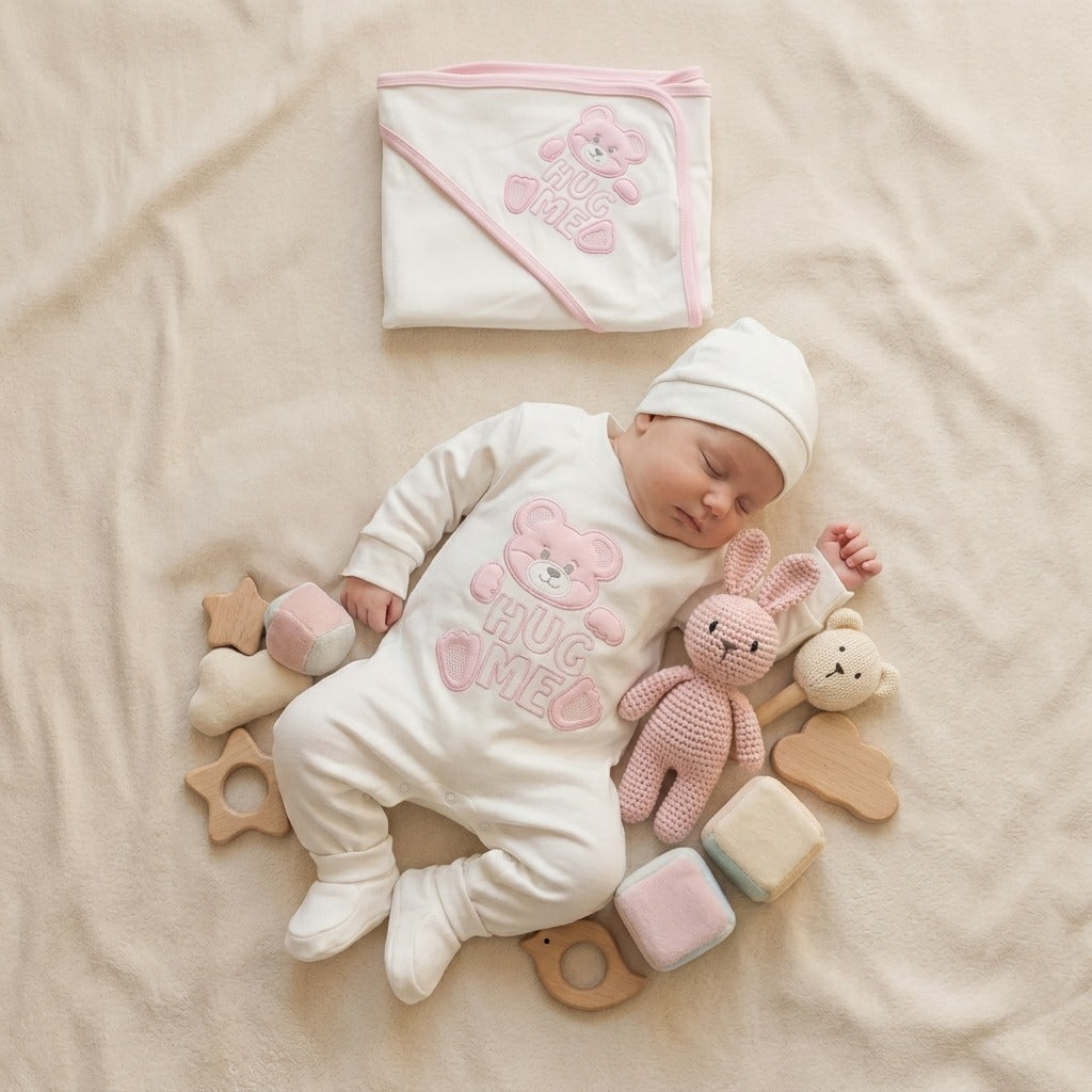 Hug Me Bear Baby Matching Set – 4 Piece Newborn Outfit - Girl