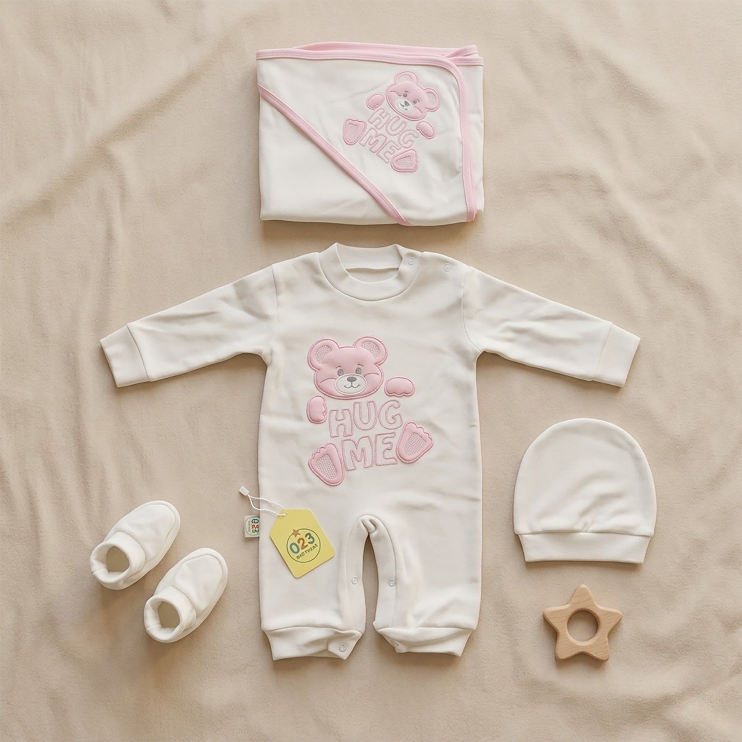 Hug Me Bear Baby Matching Set – 4 Piece Newborn Outfit - Girl