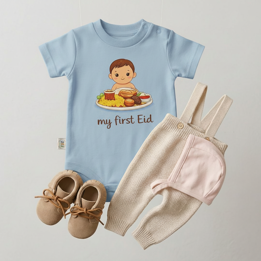 My First Eid (Fattah) Baby Romper – 6 Color Optionsسالوبيت نص كم قطعة واحدة