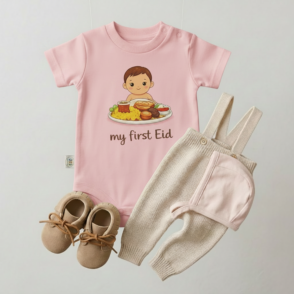 My First Eid (Fattah) Baby Romper – 6 Color Optionsسالوبيت نص كم قطعة واحدة