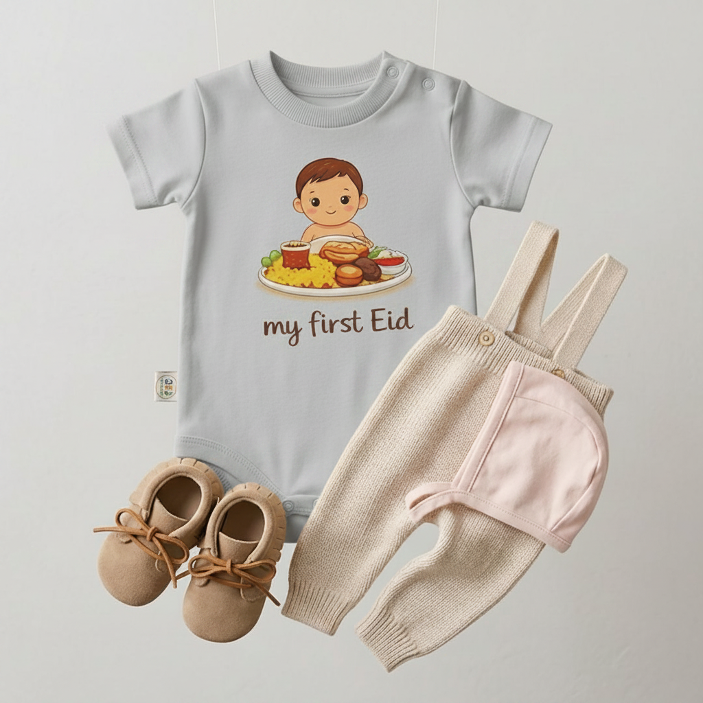 My First Eid (Fattah) Baby Romper – 6 Color Optionsسالوبيت نص كم قطعة واحدة