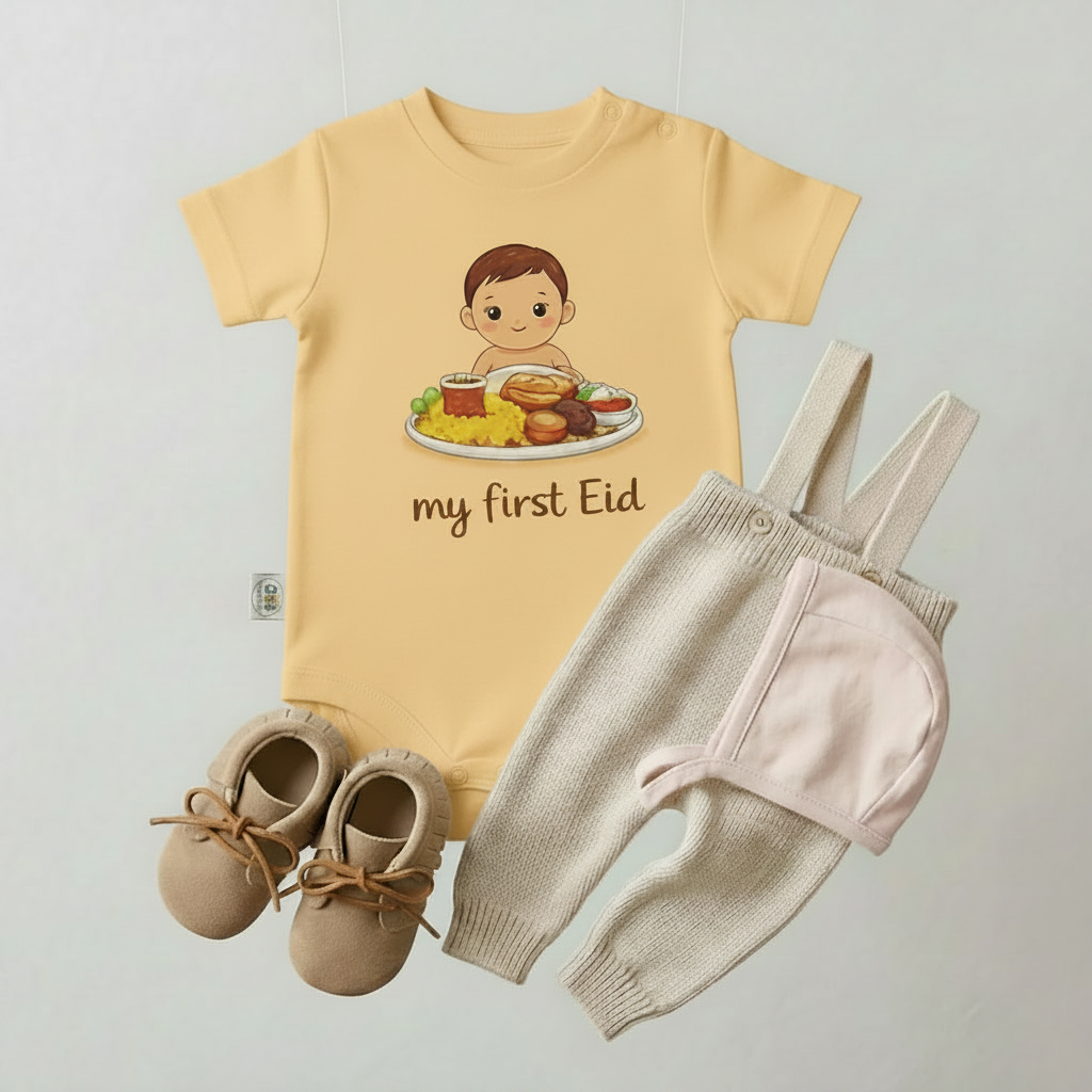 My First Eid (Fattah) Baby Romper – 6 Color Optionsسالوبيت نص كم قطعة واحدة