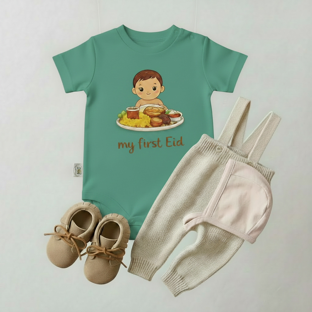 My First Eid (Fattah) Baby Romper – 6 Color Optionsسالوبيت نص كم قطعة واحدة