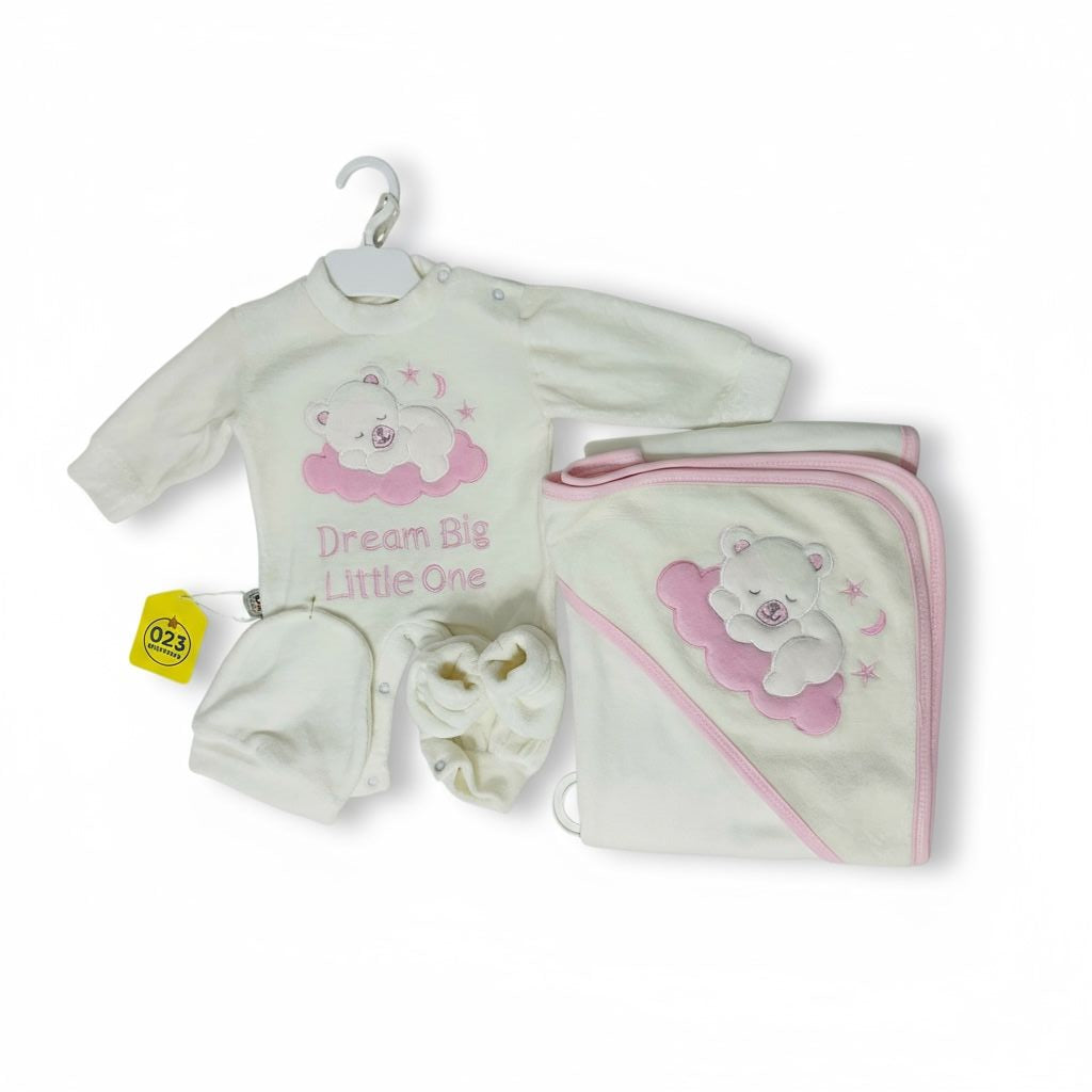 Dream Big Little One – 4-Piece Newborn Baby Gift Set (Pink or White with Pink)