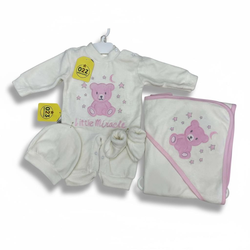 Little Miracle – 4-Piece Newborn Baby Gift Set (Pink-White Pink)