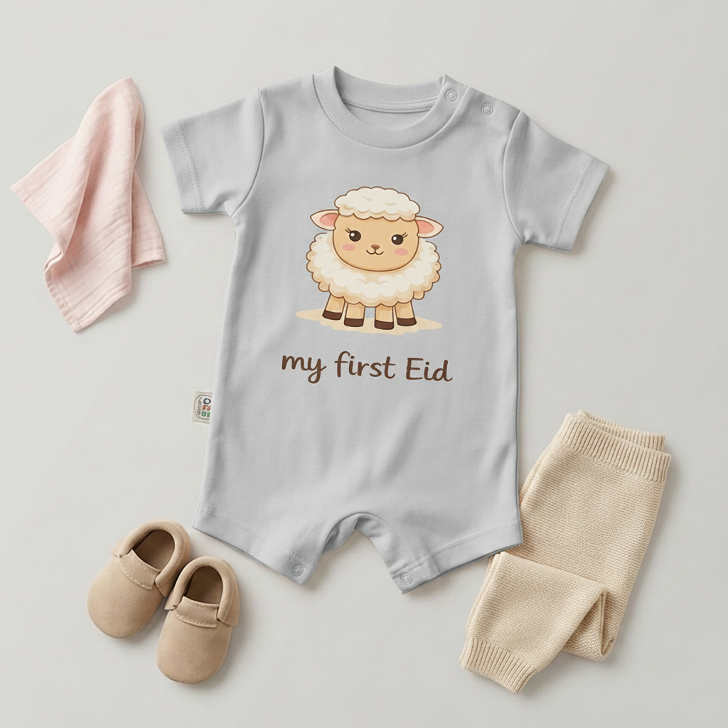 My First Eid Baby Romper – Sheep Design (6 Colors)سالوبيت نص كم قطعة واحدة