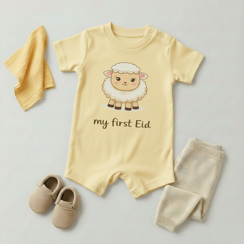 My First Eid Baby Romper – Sheep Design (6 Colors)سالوبيت نص كم قطعة واحدة