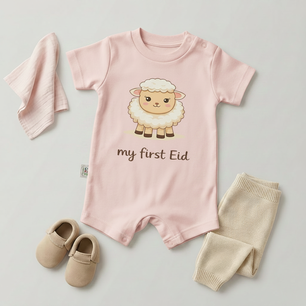 My First Eid Baby Romper – Sheep Design (6 Colors)سالوبيت نص كم قطعة واحدة