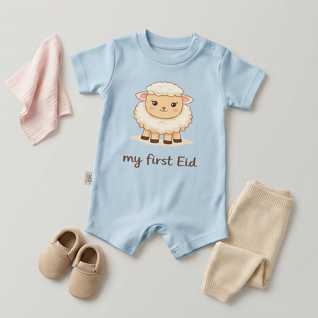 My First Eid Baby Romper – Sheep Design (6 Colors)سالوبيت نص كم قطعة واحدة