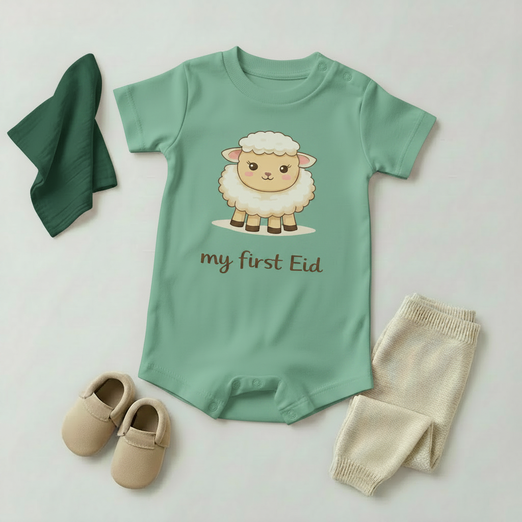 My First Eid Baby Romper – Sheep Design (6 Colors)سالوبيت نص كم قطعة واحدة