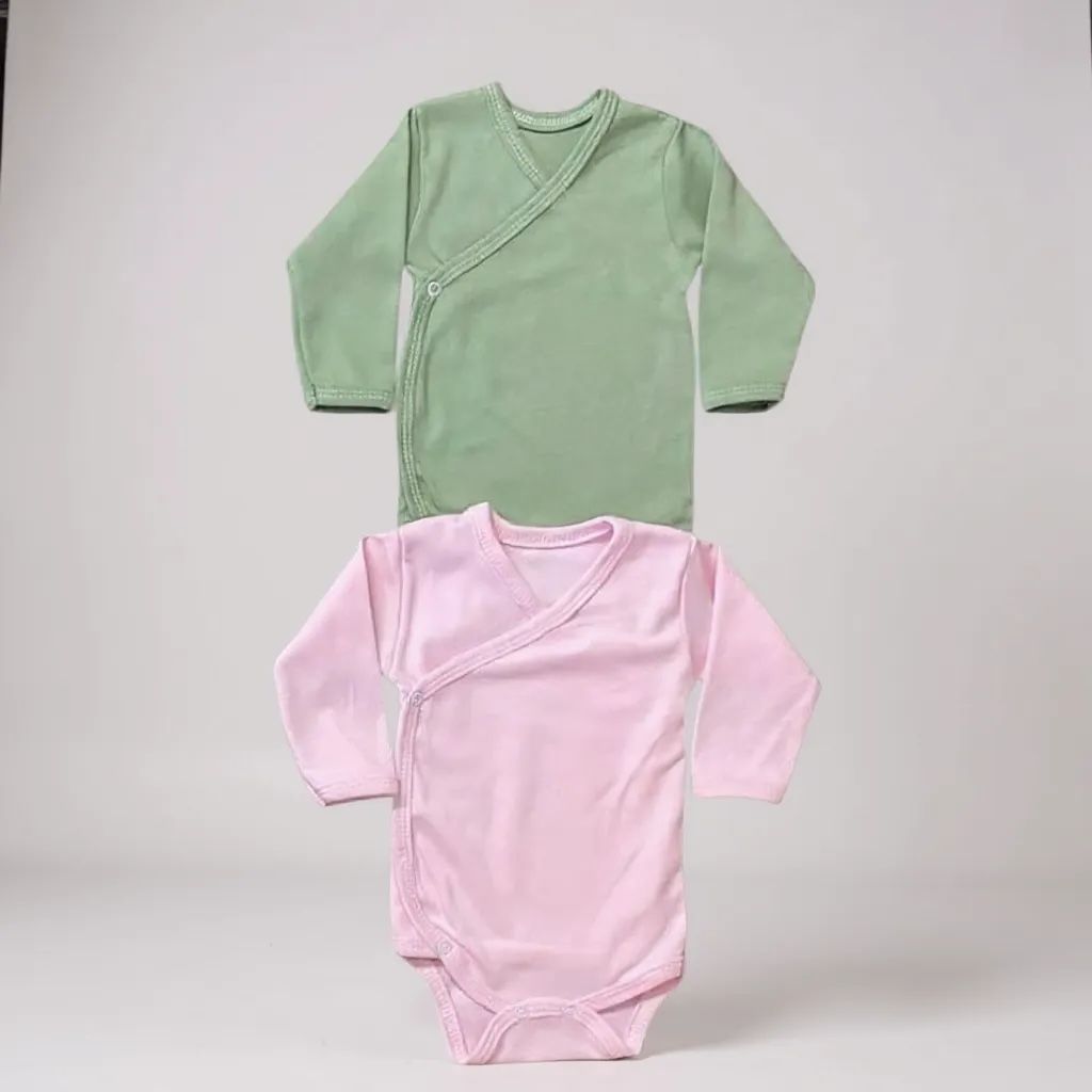 Premium Cotton Wrap-Over Baby Bodysuit – Long Sleeve (6 Colors) - Pack of 3